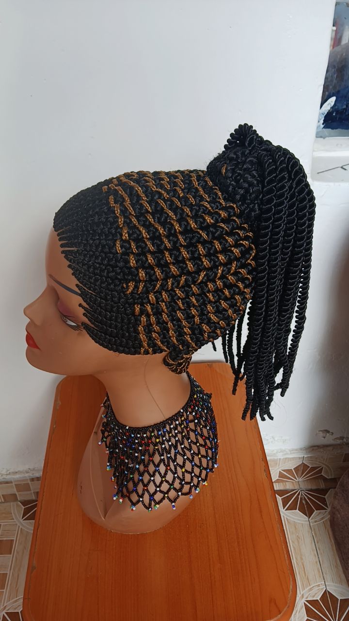 Spring Cornrow Pony Wig — Caramel & Black