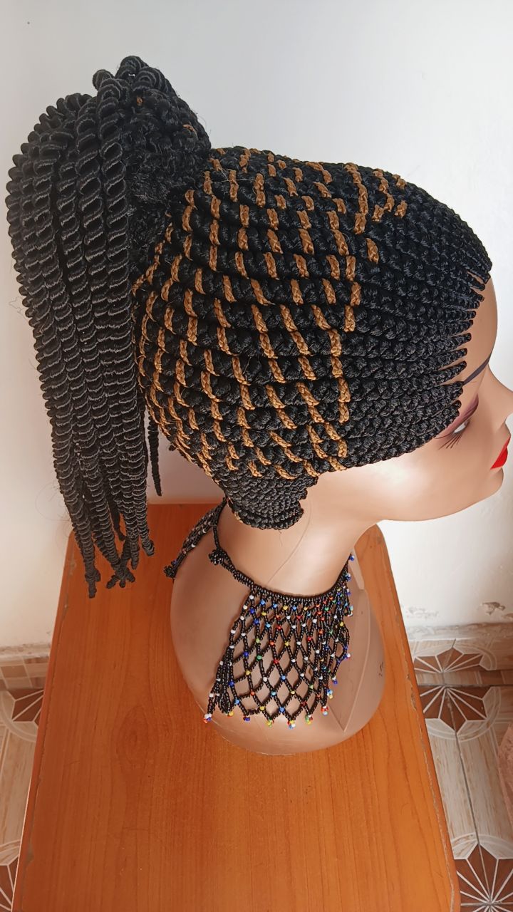 Spring Cornrow Pony Wig — Caramel & Black