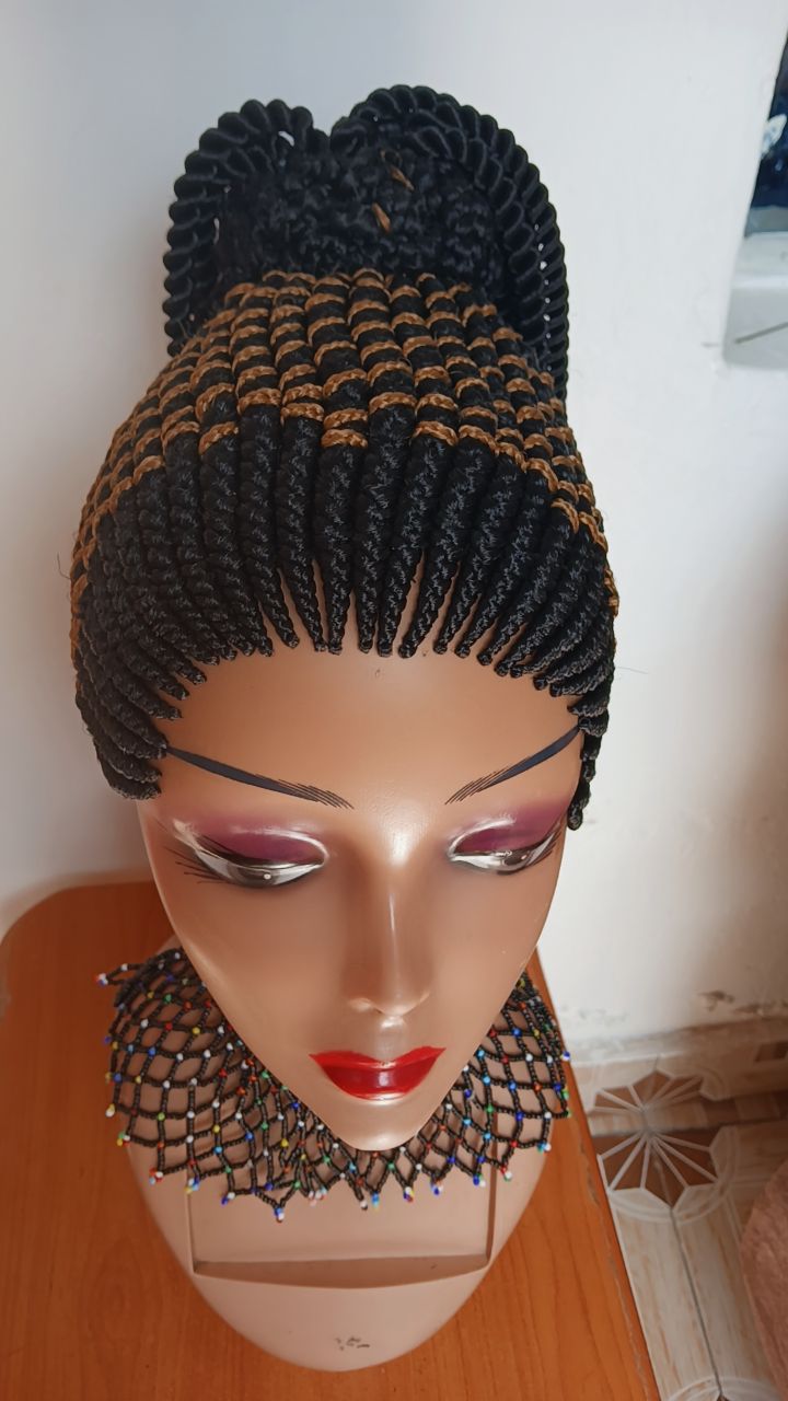 Spring Cornrow Pony Wig — Caramel & Black